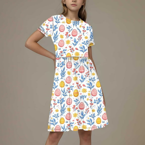 Toddler Kids Print Short Sleeve Stretchy Dress A Line Dress Elegant Dresses For Girls