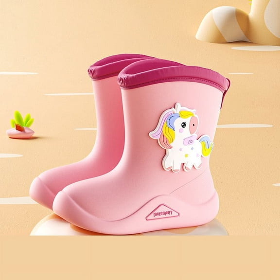 Toddler Kids Rain Boots Baby Rain Shoes Children Easy On Waterproof Boots for Boys and Girls