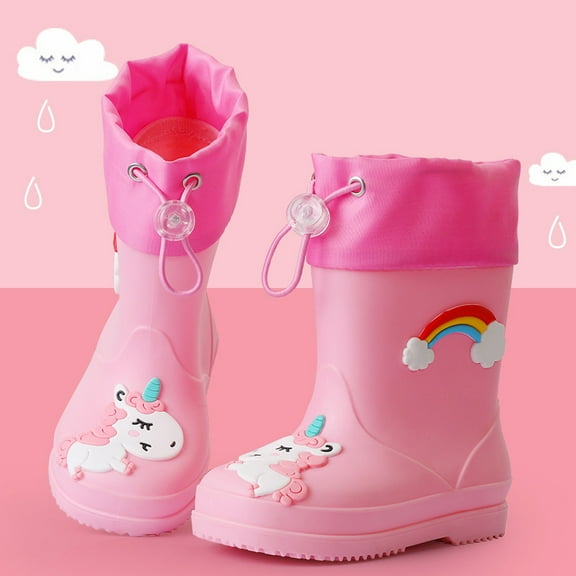 Toddler Kids Rain Boots Baby Rain Shoes Children Easy On Waterproof Boots for Boys and Girls
