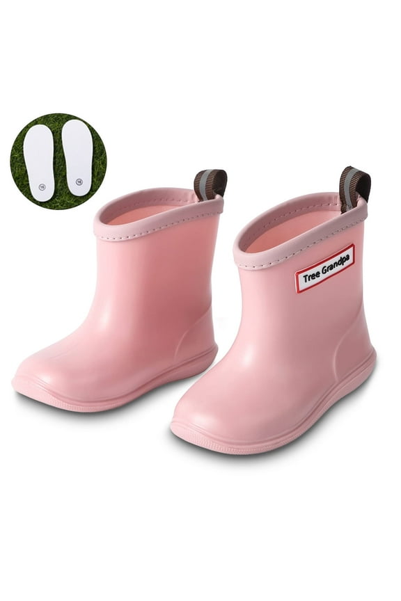 Toddler Kids Rain Boots for Boys Girls, Anti-Slip Rubber Rainboots, Pink(Size 5)