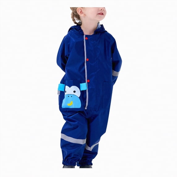 Toddler Kids Rain Suit For Toddler Boys And Girls One Piece Raincoat Waterproof Coverall Lightweight Rainwear Rain Jacket Navy L