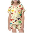 thumbnail image 1 of Toddler Kids Satin Pajamas Set, Shorts Sleeve Button-Down Sleepwear PJs for Girls Valentine's Day Printed Pajamas Short Sleeved Button Top Shorts Home Pajamas Set, 1 of 4