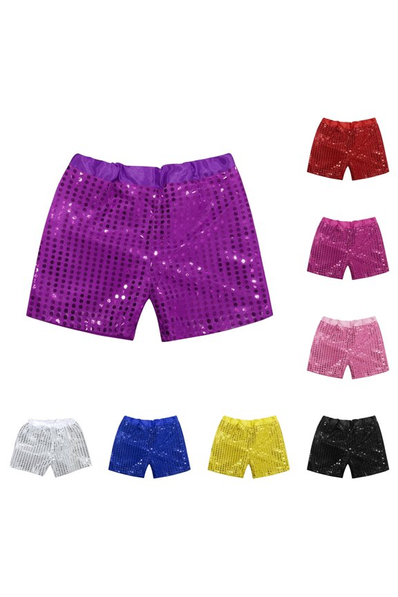 Toddler Kids Sequins Shorts Sparkle Elastic Waist Party Shorts For Boys And Girls Performance And Celebration