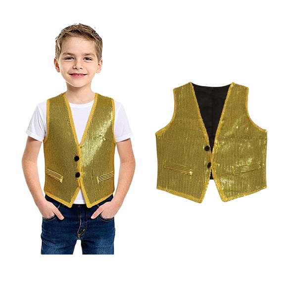 Toddler Kids Sequins Vest Sleeveless Gold Vest Shiny Vest Kids Hip Hop Jazz Dance Party Shirts Outerwear 1-3 Years