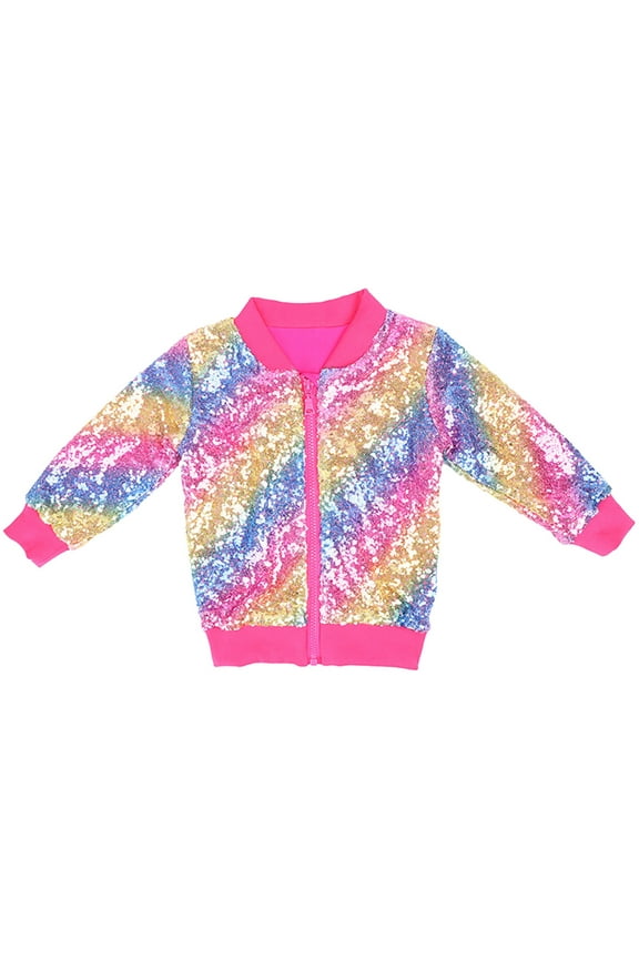 Toddler Kids Shiny Sequin Jacket Coat Girls Cute Fashion Lightweight S𝐩arkle Cropped Zipper Up Party Jackets
