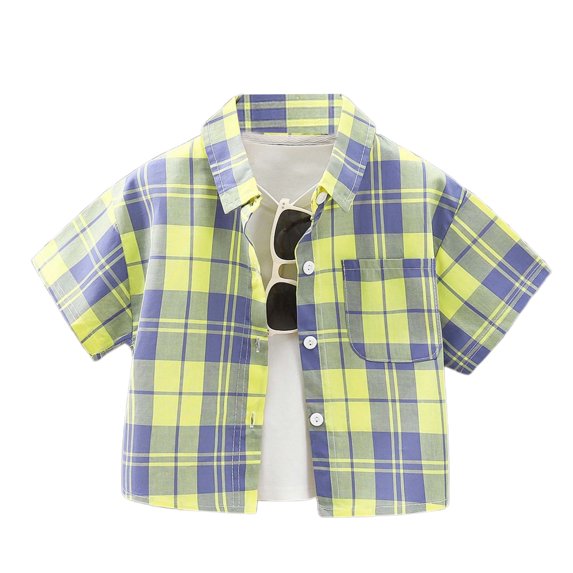 Toddler Kids Shirts Collared Front Checkered Short Sleeves And Button Fastening Shirts Kids Boys Girls Summer Fashion Shirts,2 -3 Years