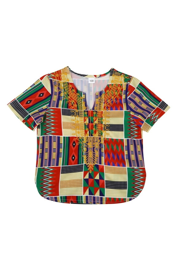 Toddler Kids Shirts Retro Printing Short Sleeve Shirt Childrens Boys Girls Trendy Loose Comfortable Dashiki Shirts,6 Years