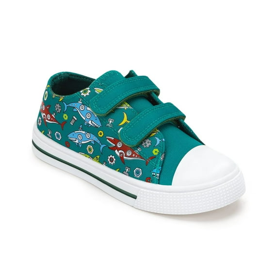 FUNCOO PLUS Kids Sneakers Toddler Boys Canvas Shoes with Hook and Loops, Shark, Toddler Size 6