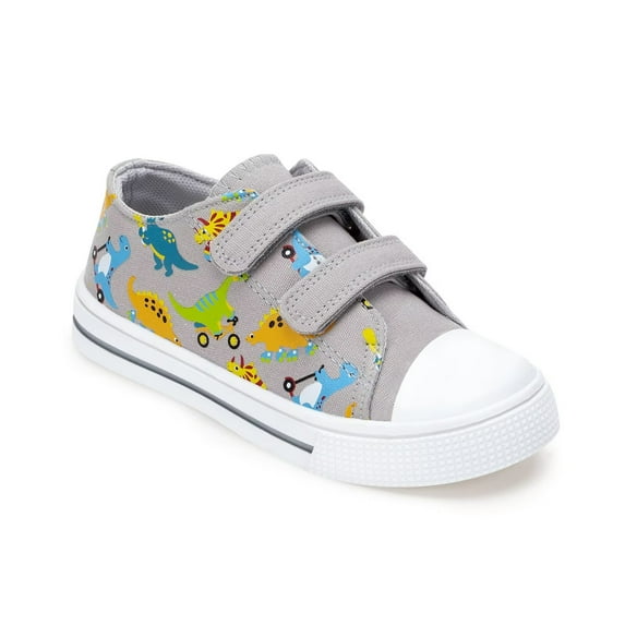 FUNCOO PLUS Toddler Kids Sneakers Boys Canvas Shoes with Hook and Loops, Gray Dinosaurs, Little Kid Size 12