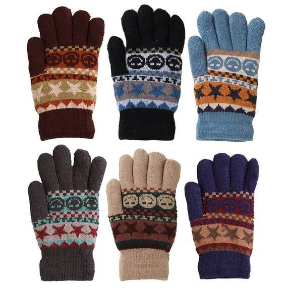 Toddler-Kids Soft And Warm Fuzzy Interior Lined Gloves 6-Pack