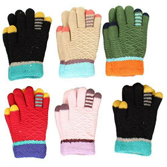 Toddler-Kids Soft And Warm Fuzzy Interior Lined Gloves 6-Pack
