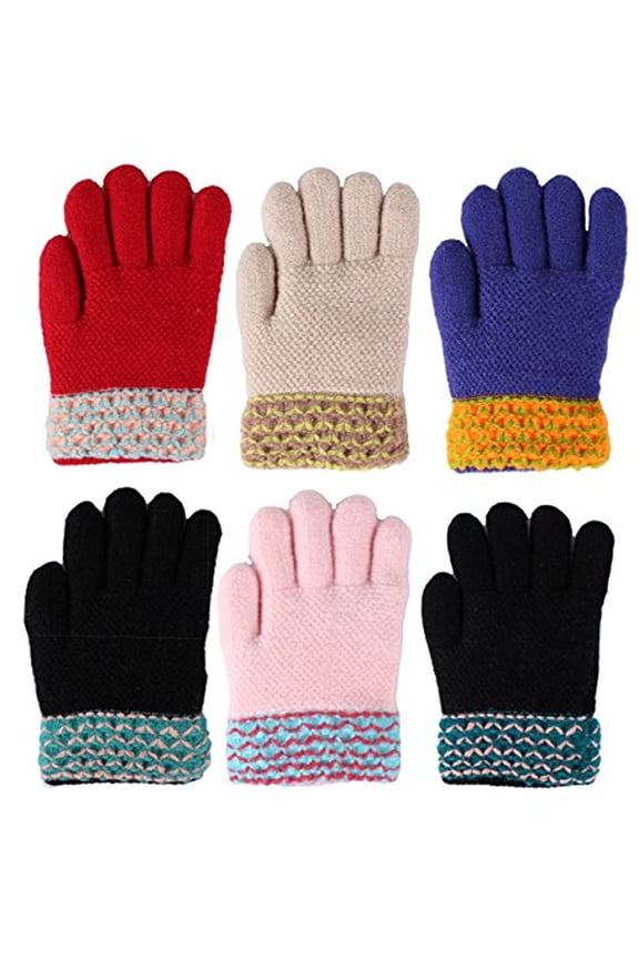 Toddler-Kids Soft And Warm Fuzzy Interior Lined Gloves 6-Pack
