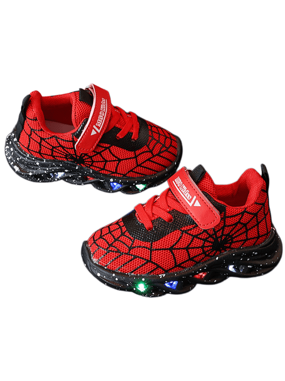 Toddler Kids Spider Web LED Light Up Shoes, Breathable Casual Sport Sneakers for All Season Daily Wear & Gift