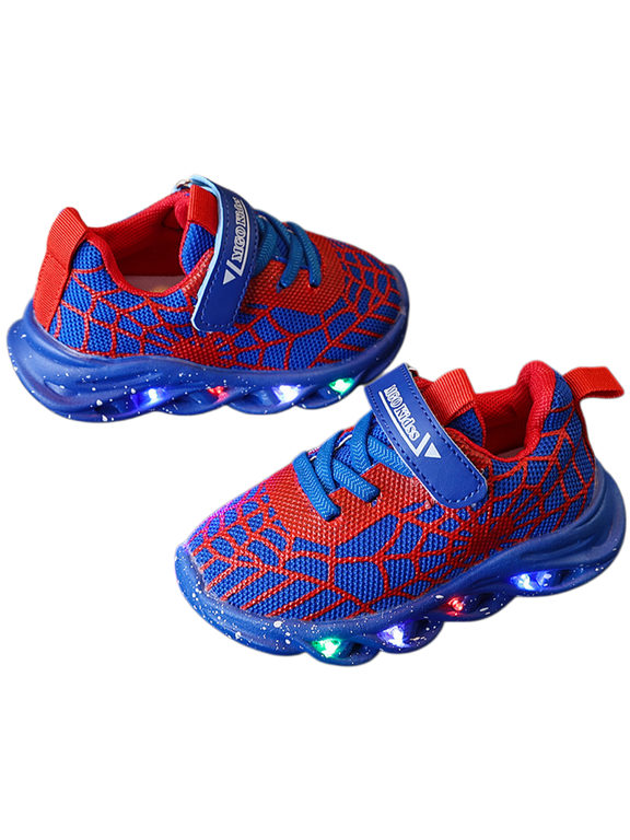 Toddler Kids Spider Web LED Light Up Shoes, Breathable Casual Sport Sneakers for All Season Daily Wear & Gift