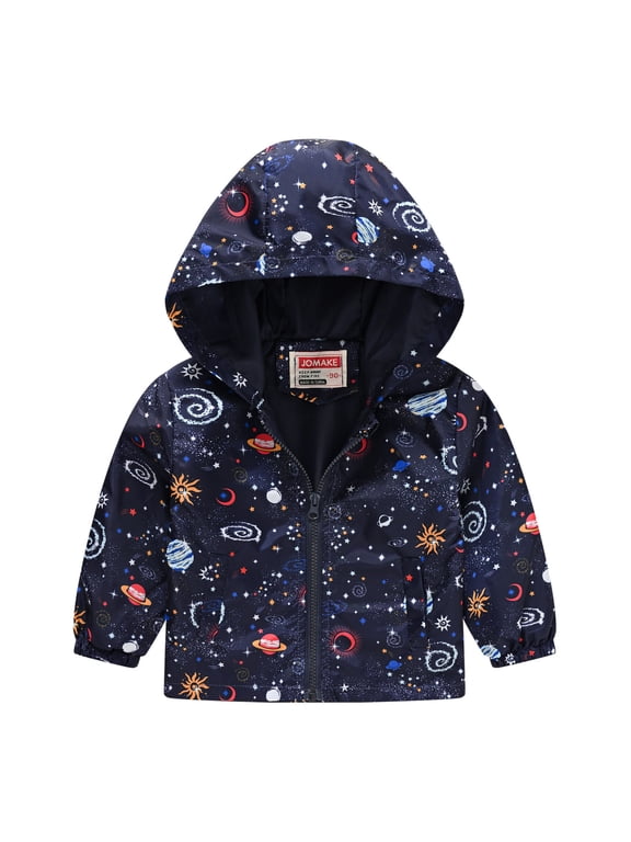 Toddler Kids Spring Fall Jackets Boys Girls Sunscreen Printing Cartoon Hooded Outerwear Zipper Coats For 3-4 Years,4-5 Years,ZE3-Black