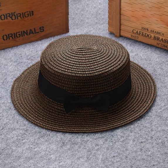 Toddler Kids Straw Bucket Hat with Bowknot Wide Brim Breathable Roll Up Sun Hat for Boys Girls Beach