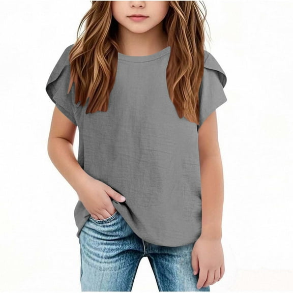 Toddler Kids Summer Tops for Girls Crew Neck Short Sleeve T Shirt Children Casual Loose Daily Blouse Size 5-15 Years