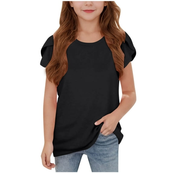 Toddler Kids Summer Tops for Girls Crew Neck Short Sleeve T Shirt Children Casual Loose Daily Blouse Size 5-15 Years