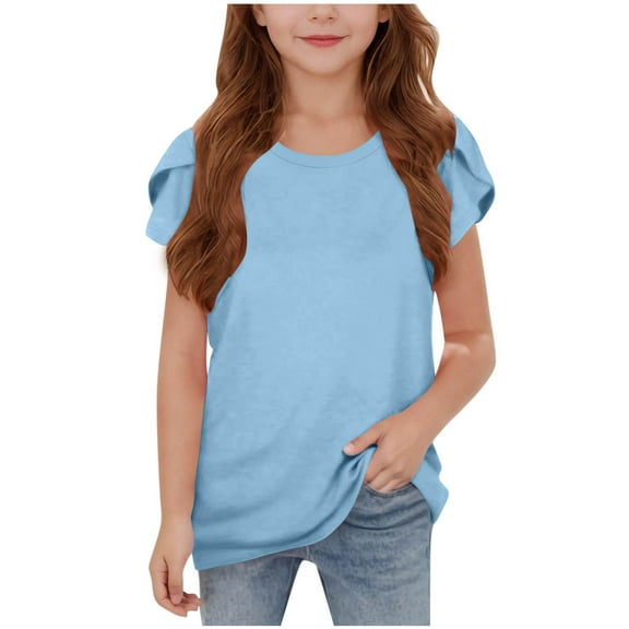 Toddler Kids Summer Tops for Girls Crew Neck Short Sleeve T Shirt Children Casual Loose Daily Blouse Size 5-15 Years