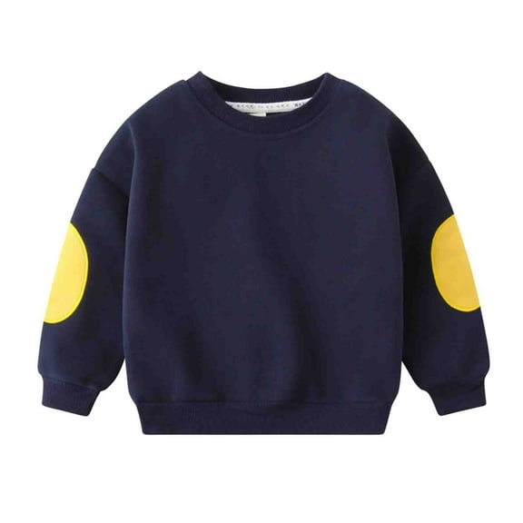 Toddler Kids Sweatshirt Boy Girl Basic Crewneck Long Sleeve Pullover Shirts Child Color Block Hoodless Hoodie Loose Hoodies for Girl Navy 2-3Y