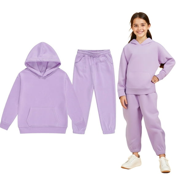 Toddler Kids Sweatsuit Set for Girls 2PC Long Sleeve Solid Tracksuit Pullover Hoodie and Jogger Sweatpants Warm Fall Winter Clothes Girls' Clothing Sets 2-3 Years