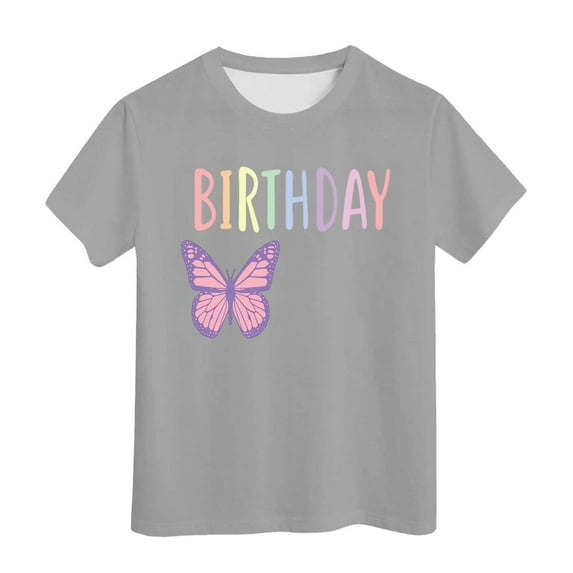Toddler Kids T-Shirts Birthday Butterfly Print Multicolor Round Neck Short Sleeve Tee Kids Boys Girls Summer Casual School Home Everyday Wear Stylish T-Shirts，12 -13 Years