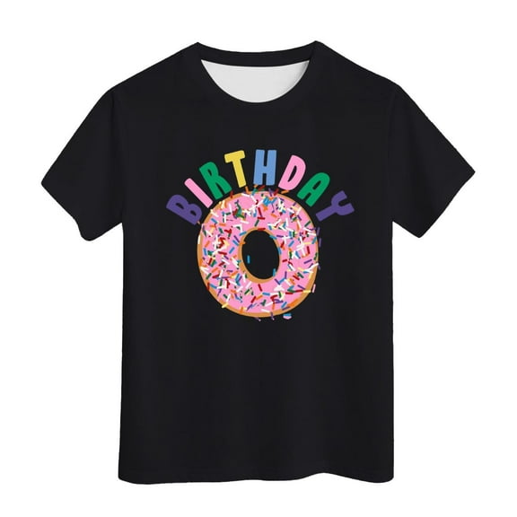 Toddler Kids T-Shirts Birthday Letter Doughnut Print Multicolor Round Neck Short Sleeve Tee Kids Boys Girls Summer Casual School Home Everyday Wear Stylish T-Shirts,3 -4 Years