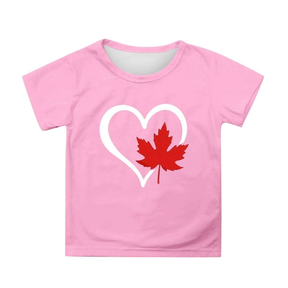 Toddler Kids T-Shirts Hawaii Canadian Flag Maple Leaf Printing Multicolor Round Neck Short Sleeve Tee Kids Boys Girls Summer Beachwear Trendy Loose Lounging T-Shirts，8 -9 Years