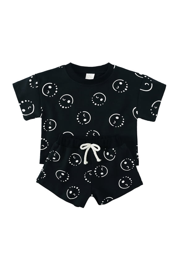 Toddler Kids T-Shirts Smiling Face Print Round Neck Short Sleeve T-Shirt Children Boys Girls Summer Cute Loungewear T-Shirts,24 Months