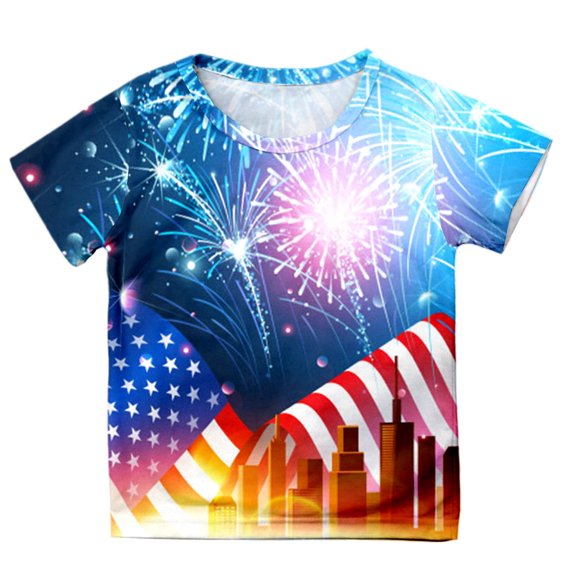 Toddler Kids T-Shirts Summer Independence Day Flag Fireworks Printed Round Neck Short Sleeve Tee Kids Boys Girls Loose Fashion Outdoor Leisure T-Shirts，3 -4 Years