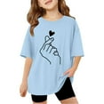 thumbnail image 1 of Toddler Kids T-Shirts Summer Make A Finger Heart Printing Multicolor Round Neck Short Sleeve Tee Kids Boys Girls Loose Comfortable Everyday Wear Stylish T-Shirts，3 -4 Years, 1 of 6