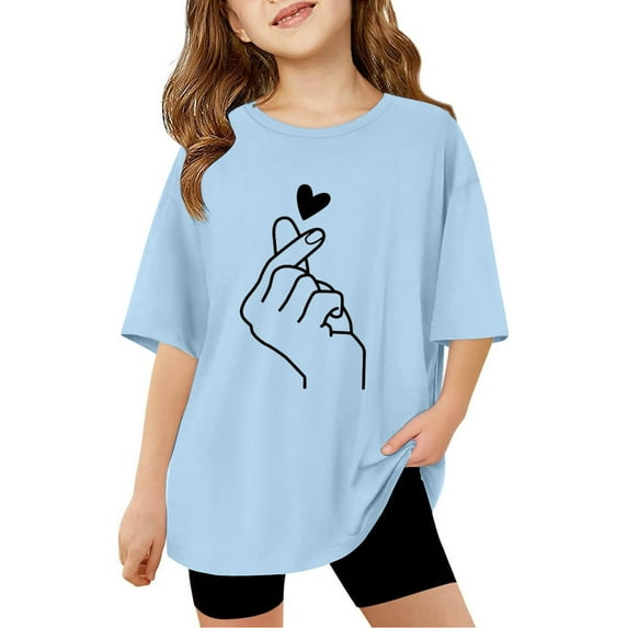 Toddler Kids T-Shirts Summer Make A Finger Heart Printing Multicolor Round Neck Short Sleeve Tee Kids Boys Girls Loose Comfortable Everyday Wear Stylish T-Shirts，3 -4 Years