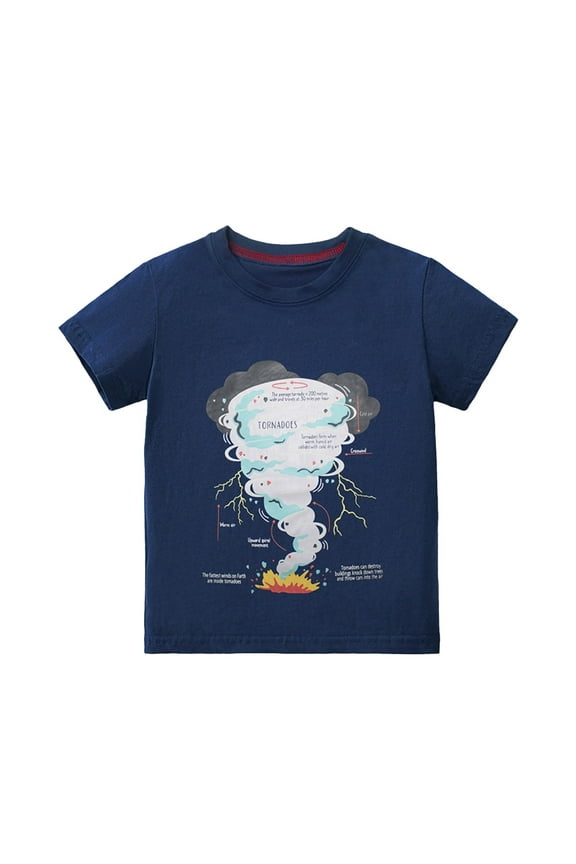 Toddler Kids T-Shirts Tornado Print Short Sleeved T-Shirt Children Boys Summer Lively Funny Outdoor Wear T-Shirts，8 -8 Years