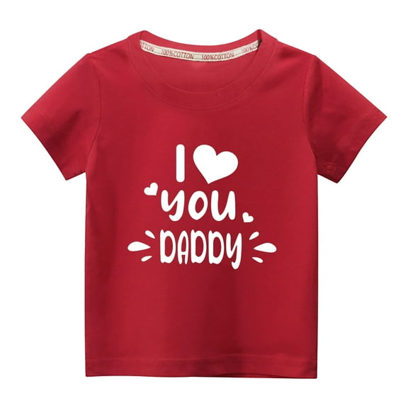 Toddler Kids T-shirts Boys Girls Valentine's Day Tees I Love You Daddy Short Sleeve Letter Print Cotton Tshirts (9 Years, Red)