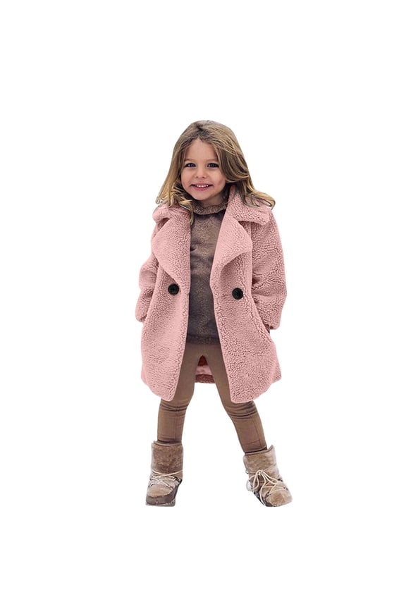 Toddler Baby Girls Faux Fuš« Jacket Coat Teddy Fleece Fuzzy Trench Coat Long Winter Coats Fluffy Snow Kids Jacket