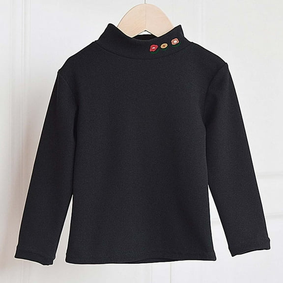 Toddler Kids Thermal Shirt Black Girls Long Sleeve Undershirt Kids Turtleneck Basic Tops Fall Clothes Shirts for Kids Girls 2-3 Years