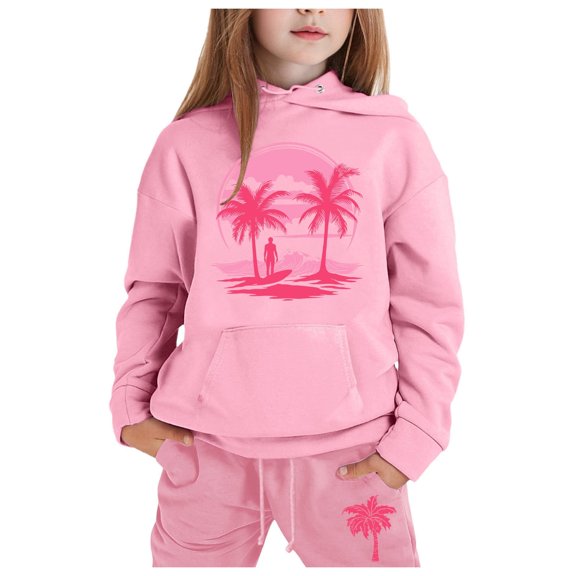 Toddler Kids Toddler Sweatsuit,2 Piece Long Sleeve Pink Tracksuit Pullover Hoodie Jogging Pants Fall Winter Clothes Little Girls Clothes 1-2 Yeats Cute Boys Girls Clothing