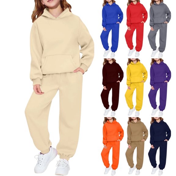 Toddler Kids Tracksuit Boys Girls 2 Piece Sweatsuit Jogging Outfits Jogger Sweatpants and Hooded Sweatshirt Clothing Sets,Beige 2-3 Years