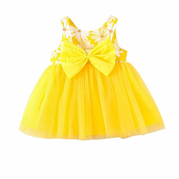 Toddler Kids Tutus Dress, Girls Bowknot Flower Tulles Princess Birthday Party Pageant Dresses Kids Tutus Dress Yellow 12M