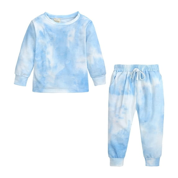 Toddler Kids Unisex Outfit Sets Tie Dye Print Round Neck Sweartershirt Elastic Waist Jogger Pants Set Boy Girls Sports Sweatsuits Children Kids Casual Clothes Outfits