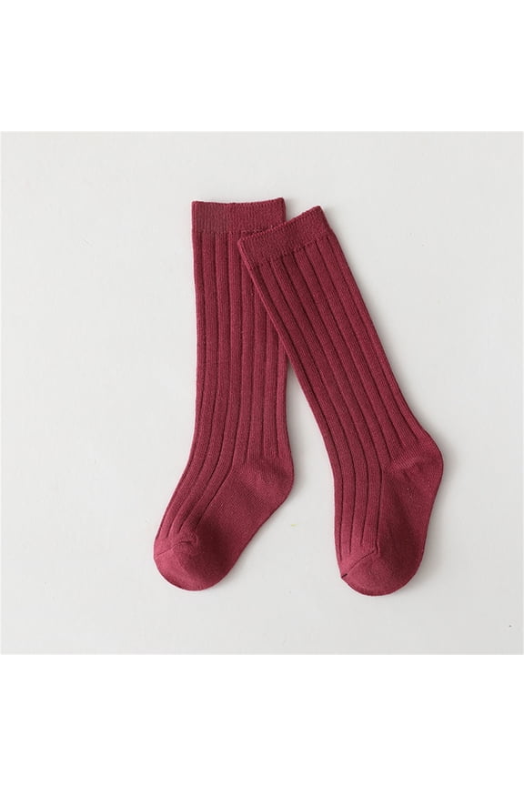 Toddler Kids Vertical Ribbed Knee High Socks Single Pair Soft Combed Cotton Seamless Toe Stretch Breathable Solid Color Calf Socks for Boys Girls 1 To 8 Years Old Hot Pink XS