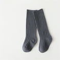 thumbnail image 1 of Toddler Kids Vertical Ribbed Knee High Socks Single Pair Soft Combed Cotton Seamless Toe Stretch Breathable Solid Color Calf Socks for Boys Girls 1 To 8 Years Old Navy XS, 1 of 3