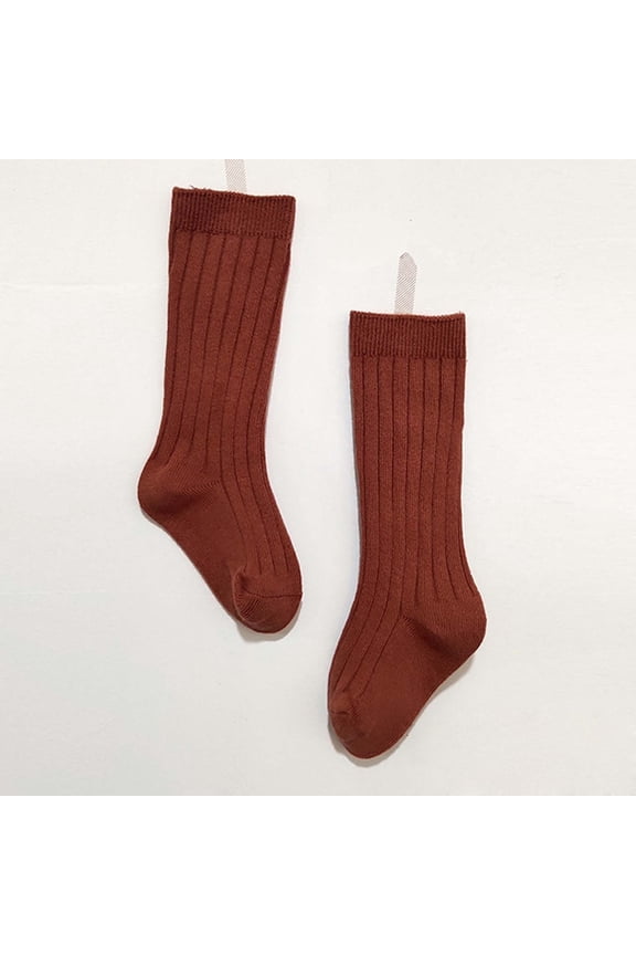Toddler Kids Vertical Ribbed Knee High Socks Single Pair Soft Combed Cotton Seamless Toe Stretch Breathable Solid Color Calf Socks for Boys Girls 1 To 8 Years Old Watermelon Red XS