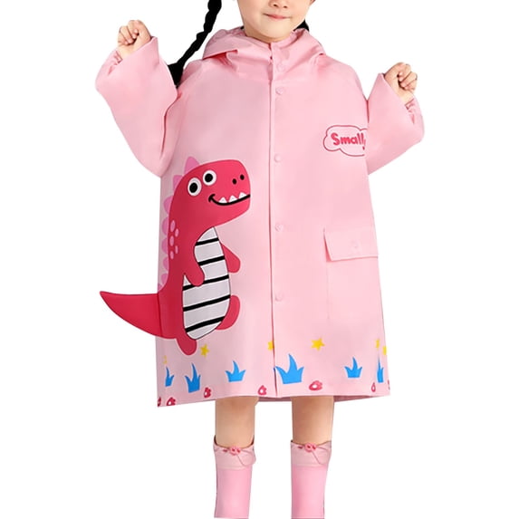 Toddler Kids Waterproof Dinosaur Print Hooded Rain Coat with Button Closure for School Outdoor Rainy Days Rainwear 5-7 Years