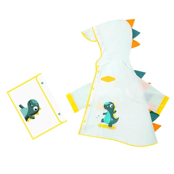 Toddler Kids Waterproof Dinosaur Spikes Shape Hooded Rain Coat with Transparent Brim for School Travel Rainwear 1-2 Years