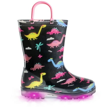 Toddler-Kids Waterproof Light Up Rain Boots Girls Adorable Patterns Boots with Handles