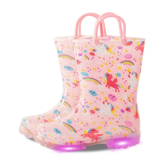 Toddler Kids Waterproof Light Up Rain Boots Patterns and Glitter Boots