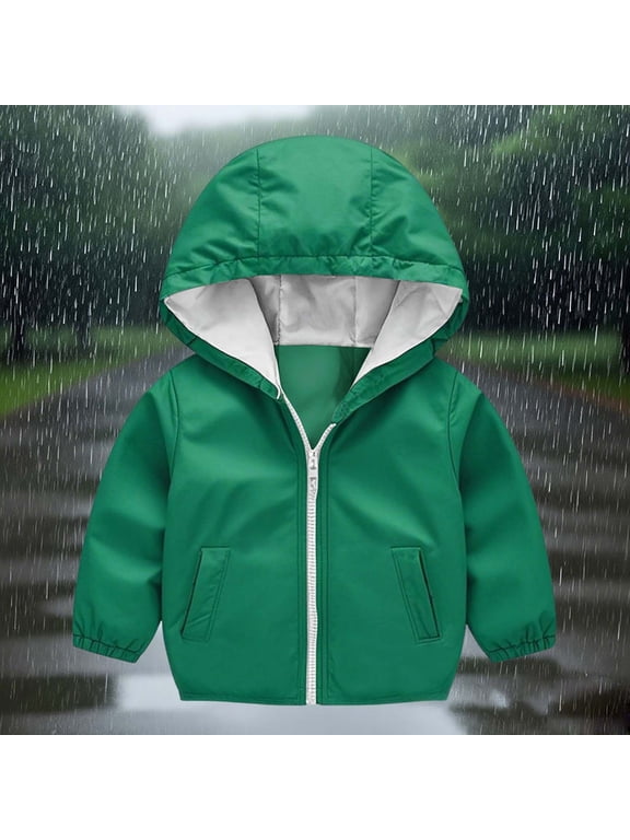 Toddler Kids Waterproof Rain Jacket Hooded Windbreaker Lightweight Coat Kids Raincoat Outerwear Green 3Y