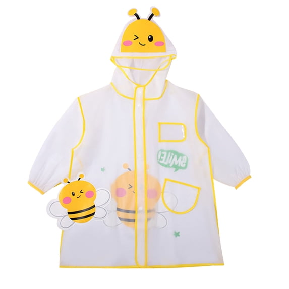Toddler Kids Waterproof Transparent Panda Bee Print Hooded Rain Coat for School Outdoor Rainy Days Rainwear 3-4 Years