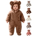 thumbnail image 1 of Toddler Kids Winter Clothes,Cute Fleece Warm Solid Color Long Sleeved Zipper Footed Hooded Jumpsuit Rompers,Kids Essentials, 1 of 6